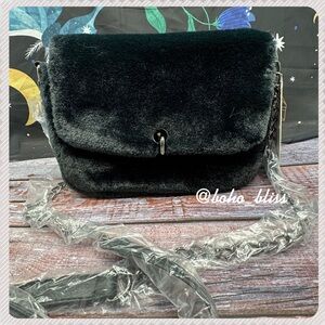 GILDA PARIS | Faux Fur Black Messenger Bag with Detachable Strap NWT